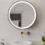 Black Sliding Bathroom Mirror Cabinet with Lights 600 x 600mm - Elara