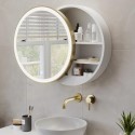 ELARABB600A Brass Sliding Bathroom Mirror Cabinet with Lights 600 x 600mm - Elara