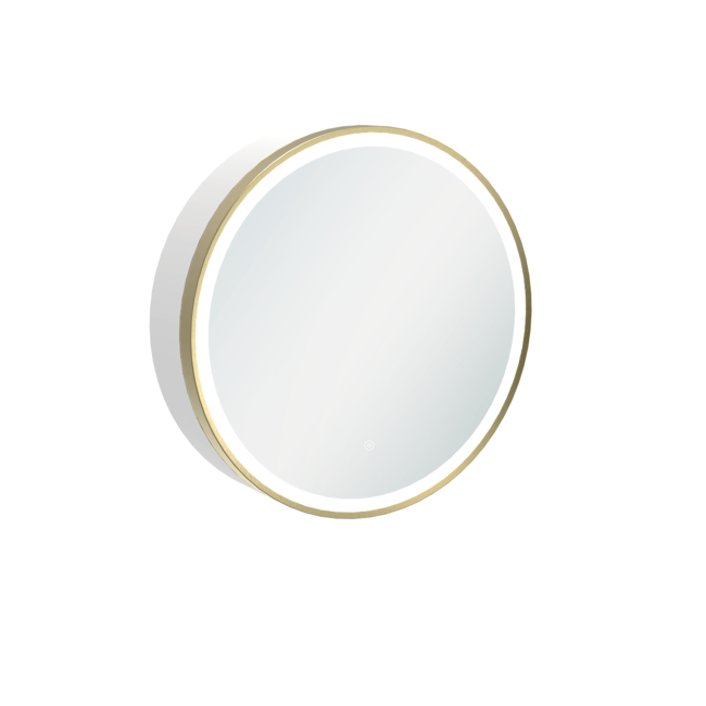 Brass Sliding Mirrored Bathroom Cabinet with Lights 600 x 600mm - Elara