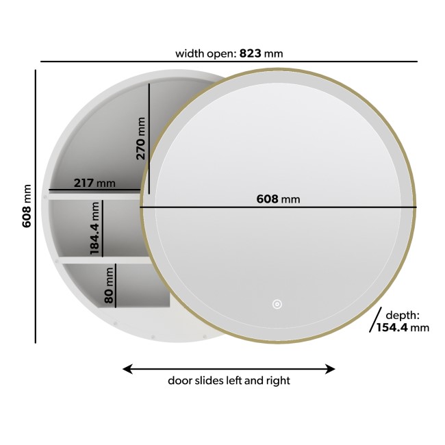 Brass Sliding Mirrored Bathroom Cabinet with Lights 600 x 600mm - Elara