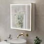 Brass Sliding Square Mirrored Bathroom Cabinet with Lights 600x600mm - Elara