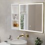 Brass Sliding Square Mirrored Bathroom Cabinet with Lights 600x600mm - Elara