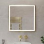 Brass Sliding Square Mirrored Bathroom Cabinet with Lights 600x600mm - Elara