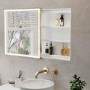 Brass Sliding Square Mirrored Bathroom Cabinet with Lights 600x600mm - Elara