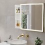 Brass Sliding Square Mirrored Bathroom Cabinet with Lights 600x600mm - Elara