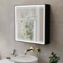 Black Sliding Square Mirrored Bathroom Cabinet with Lights 600x600mm - Elara