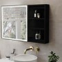 Black Sliding Square Mirrored Bathroom Cabinet with Lights 600x600mm - Elara