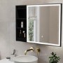 Black Sliding Square Mirrored Bathroom Cabinet with Lights 600x600mm - Elara