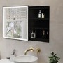 Black Sliding Square Mirrored Bathroom Cabinet with Lights 600x600mm - Elara