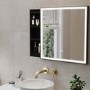 Black Sliding Square Mirrored Bathroom Cabinet with Lights 600x600mm - Elara