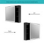 Black Sliding Square Mirrored Bathroom Cabinet with Lights 600x600mm - Elara