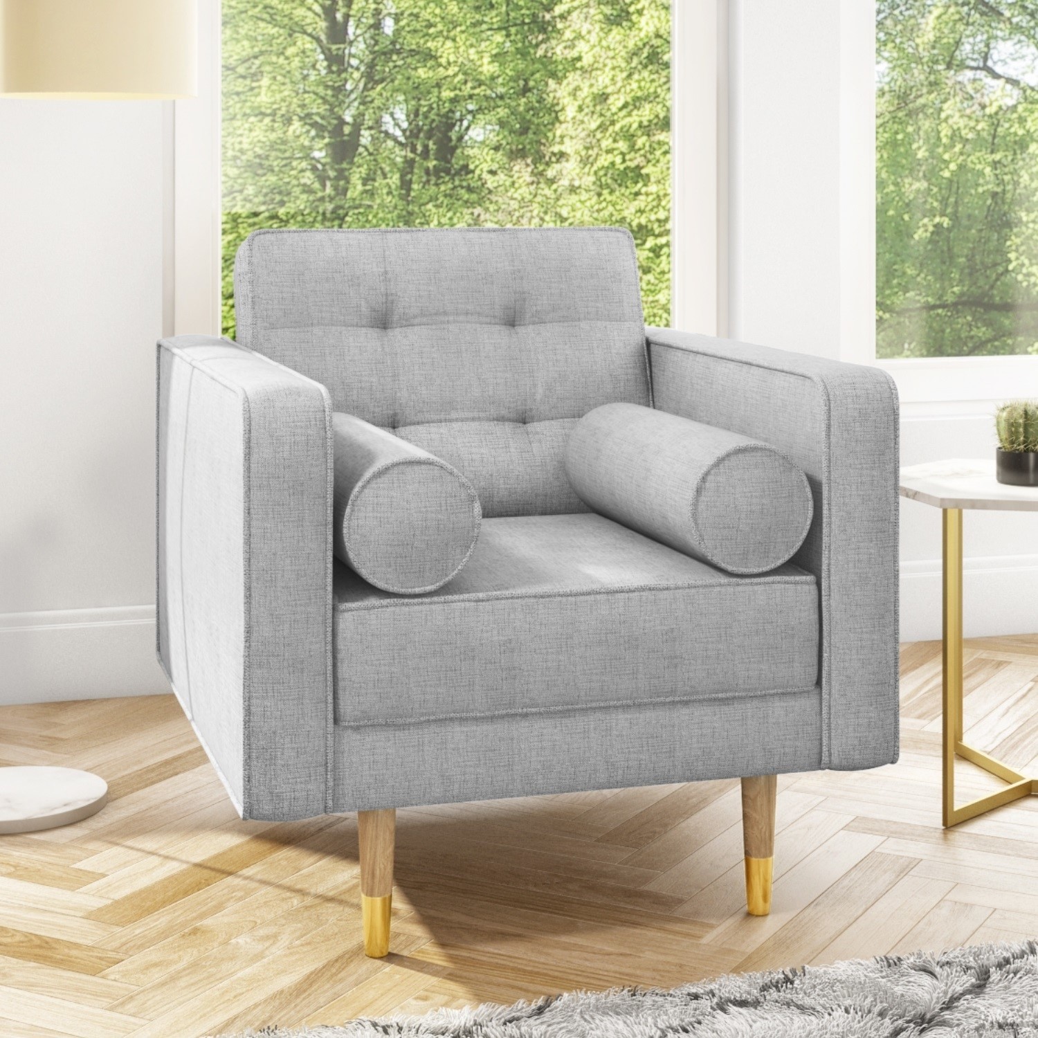 light grey fabric armchair