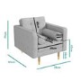 Light Grey Fabric Armchair with Bolster Cushions - Elba
