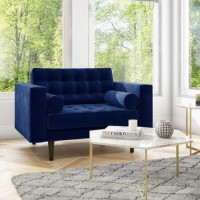 Navy Blue Buttoned Velvet Loveseat - Elba 