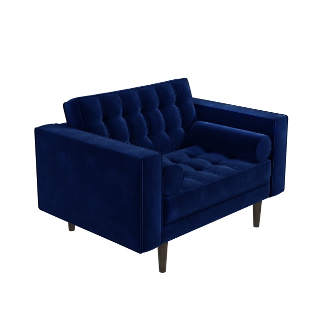 Navy Blue Buttoned Velvet Loveseat - Elba 