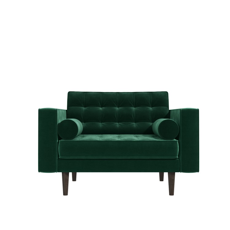 Dark Green Buttoned Velvet Loveseat - Elba 