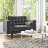 Grey Quilted Velvet Loveseat - Elba 