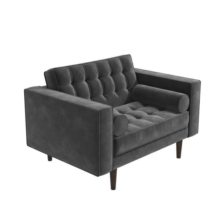 Grey Quilted Velvet Loveseat - Elba 