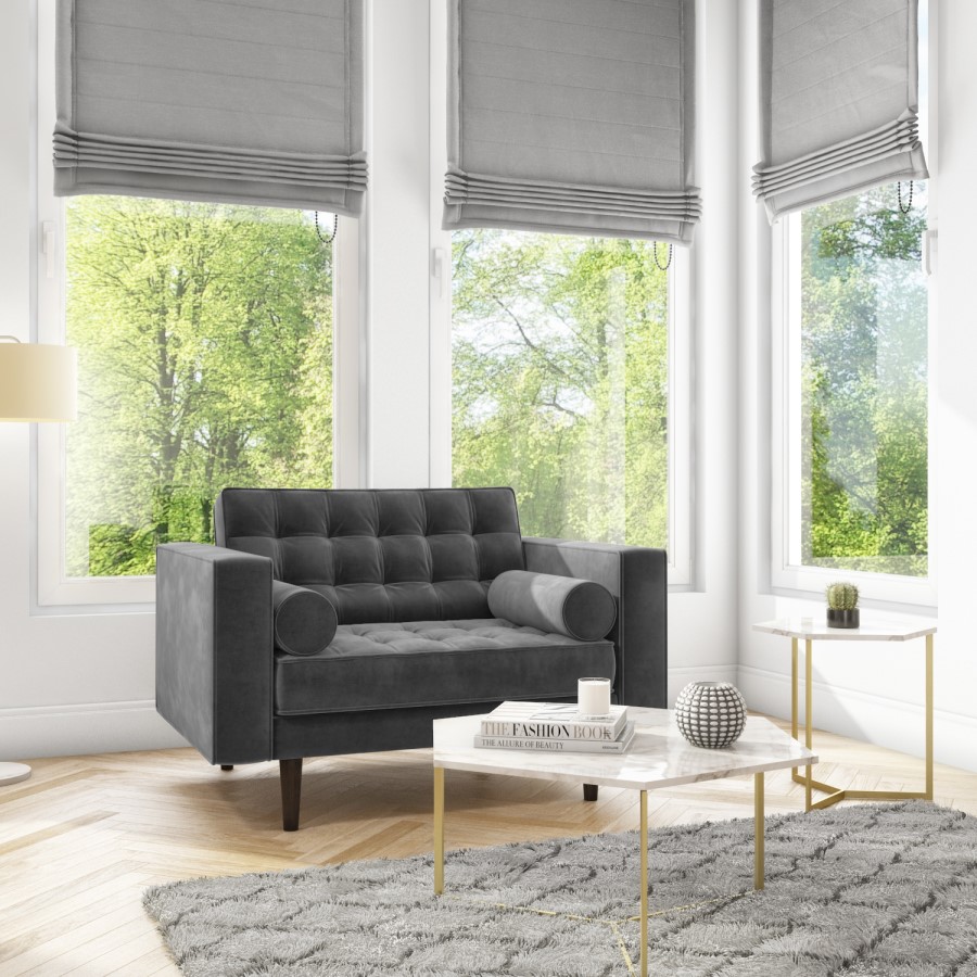 Grey Quilted Velvet Loveseat - Elba 
