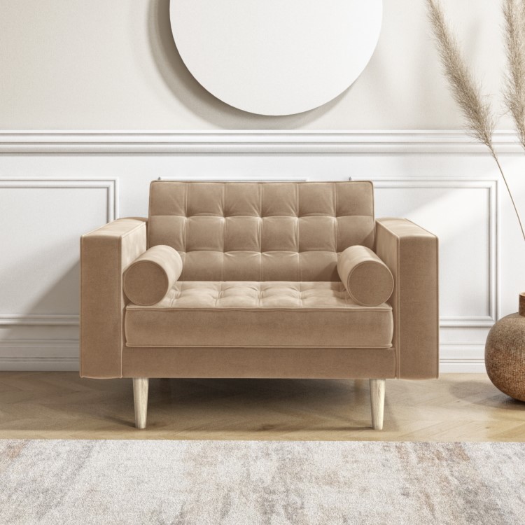 Beige Quilted Velvet Loveseat - Elba 