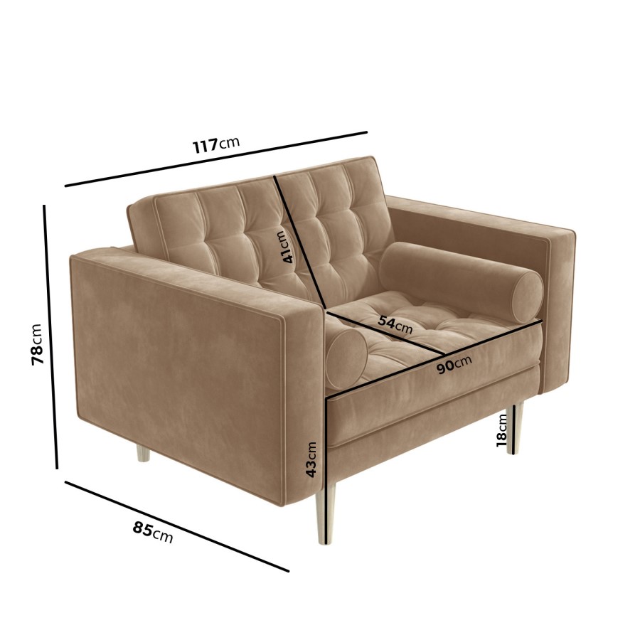 GRADE A1 - Mid Century Quilted Beige Velvet Loveseat - Elba