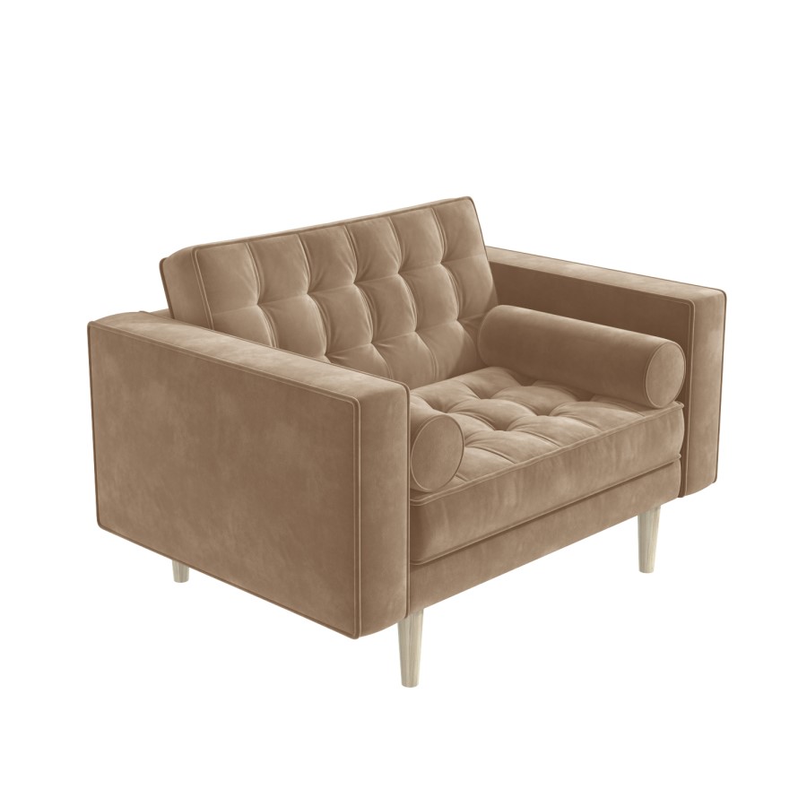 GRADE A1 - Mid Century Quilted Beige Velvet Loveseat - Elba