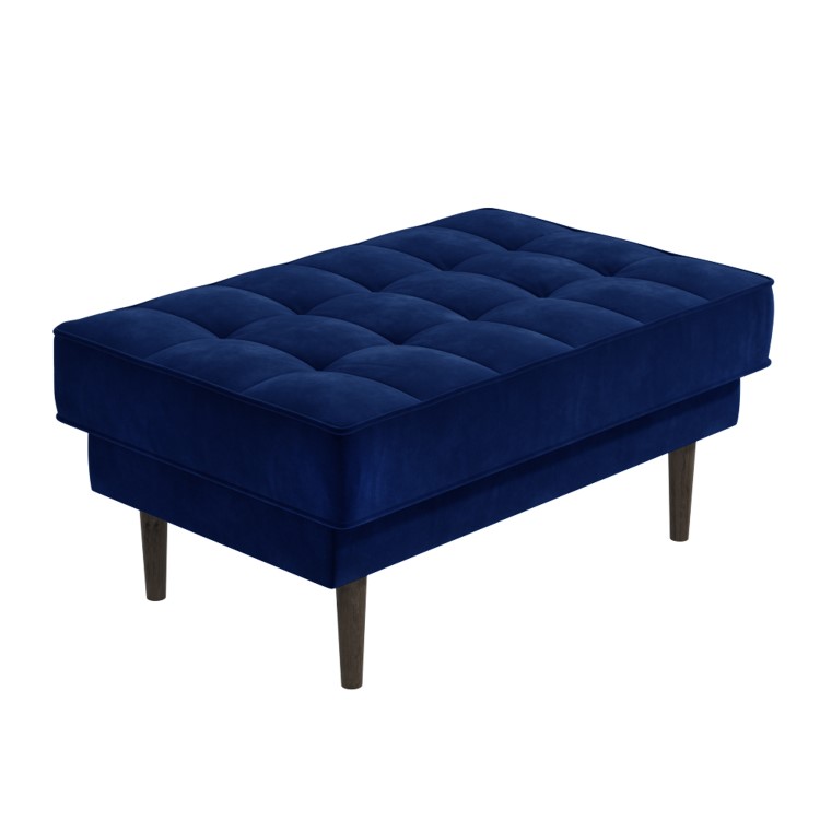 Navy Blue Velvet Buttoned Footstool - Elba