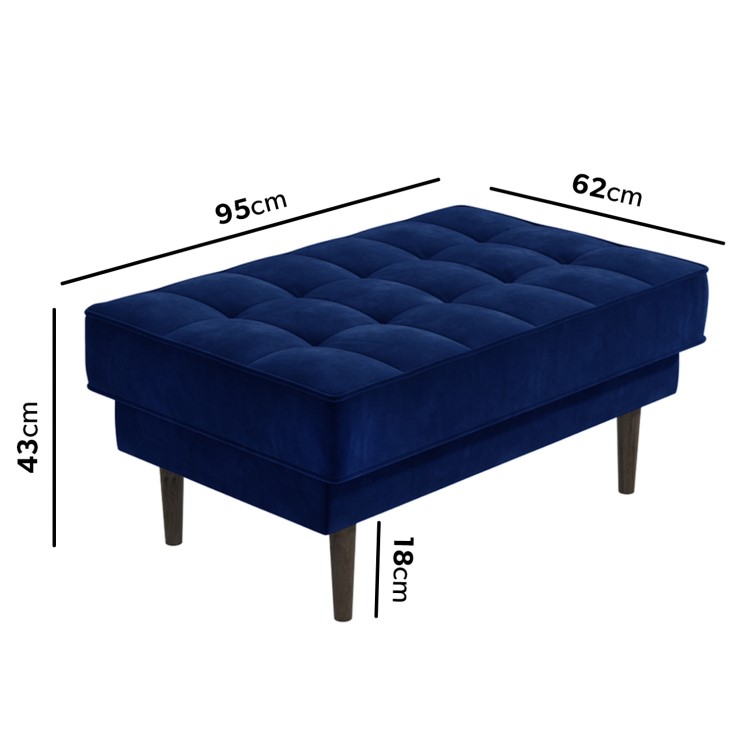 Navy Blue Velvet Buttoned Footstool - Elba