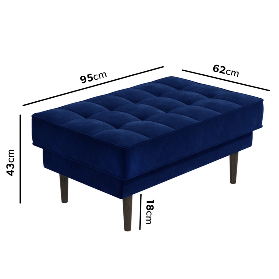 GRADE A2 - Mid Century Quilted Navy Blue Velvet Footstool - Elba