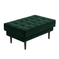 Mid Century Quilted Green Velvet Footstool - Elba