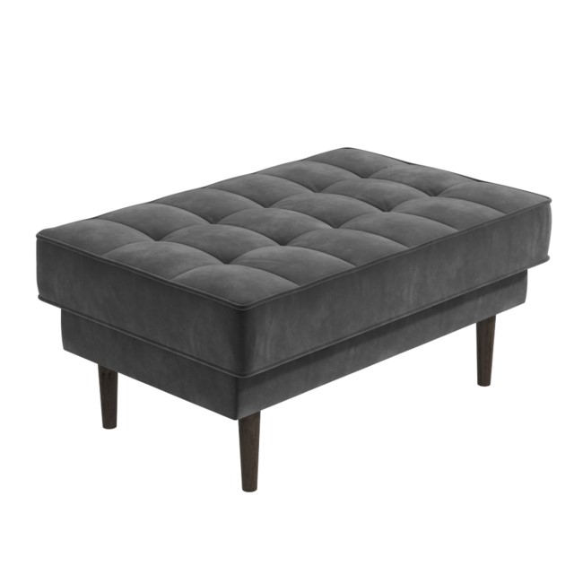 GRADE A1 - Mid Century Quilted Grey Velvet Footstool - Elba