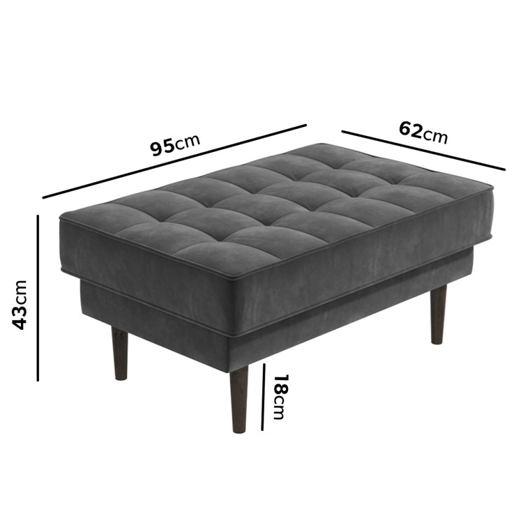 Grey Velvet Buttoned Footstool - Elba