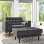 Grey Velvet Buttoned Footstool - Elba