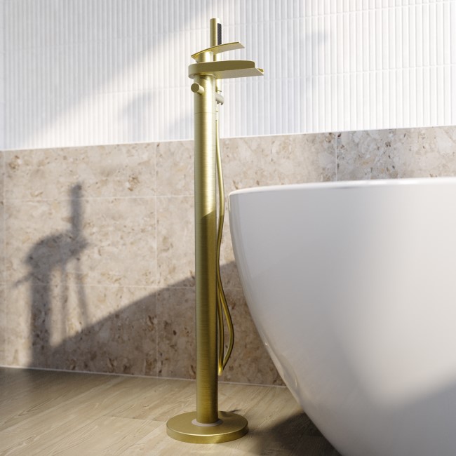 Brushed Brass Freestanding Bath Shower Mixer Tap - Elina