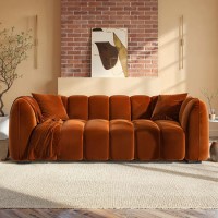 Burnt Orange Velvet 3-Seater Sofa - Elod Burnt Orange Velvet 3-Seater Sofa - Elod