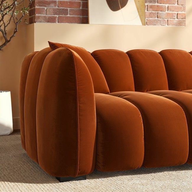 Burnt Orange Velvet 3-Seater Sofa - Elod