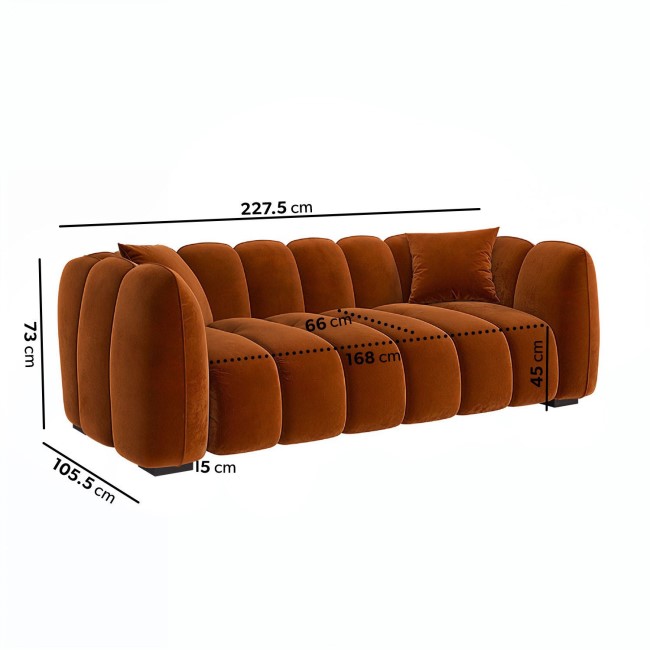 Burnt Orange Velvet 3-Seater Sofa - Elod