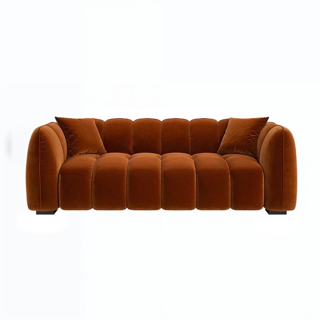 Burnt Orange Velvet 3-Seater Sofa - Elod