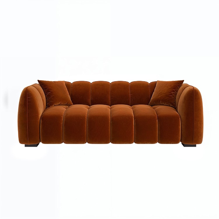 Burnt Orange Velvet 3-Seater Sofa - Elod