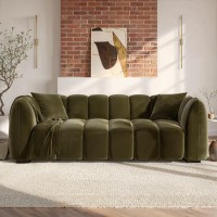 Khaki Green Velvet 3-Seater Sofa - Elod