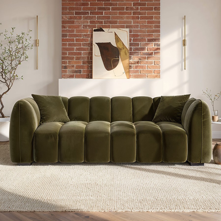 ONLY OPENED - Khaki Green Velvet 3-Seater Sofa - Elod