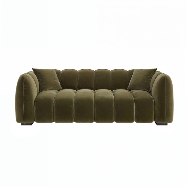 Khaki Green Velvet 3-Seater Sofa - Elod