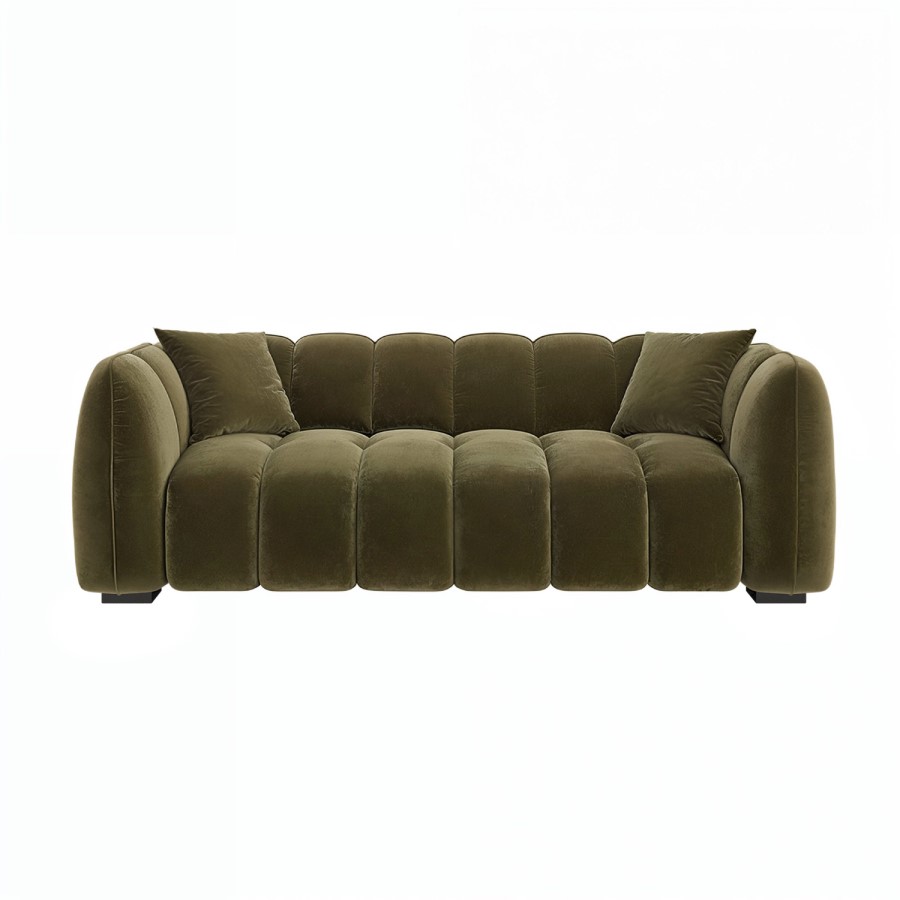 ONLY OPENED - Khaki Green Velvet 3-Seater Sofa - Elod