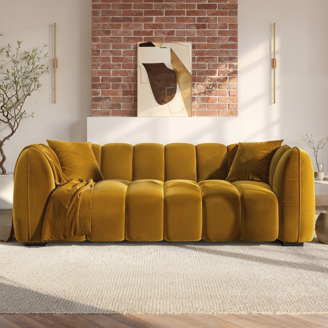 Mustard Velvet 3 Seater Sofa - Elod