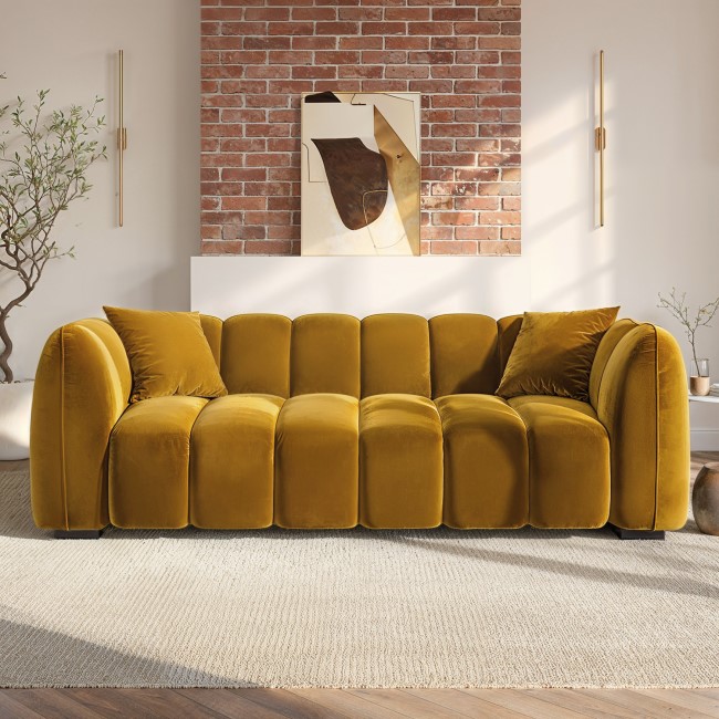 Mustard Velvet 3 Seater Sofa - Elod