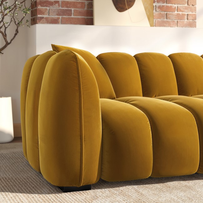 Mustard Velvet 3 Seater Sofa - Elod