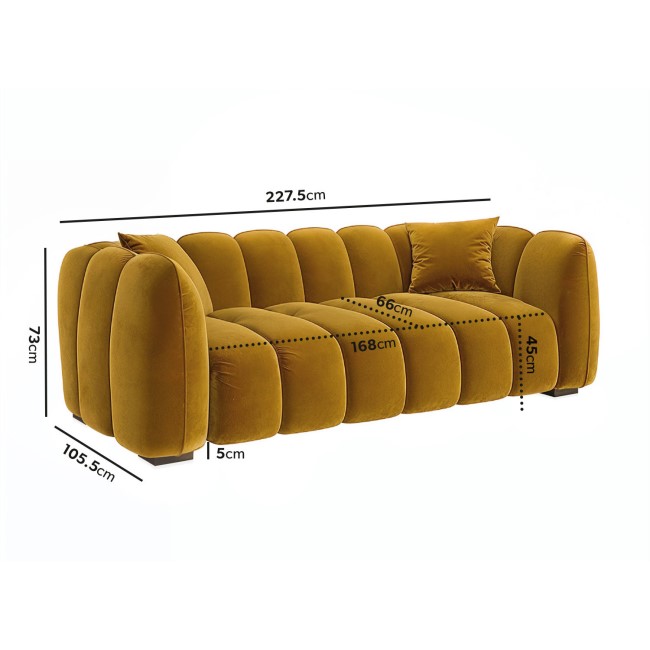 Mustard Velvet 3 Seater Sofa - Elod