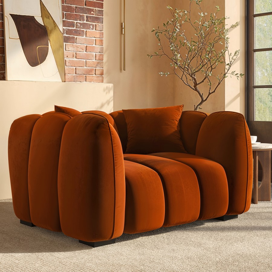 Burnt Orange Velvet Love Seat - Elod