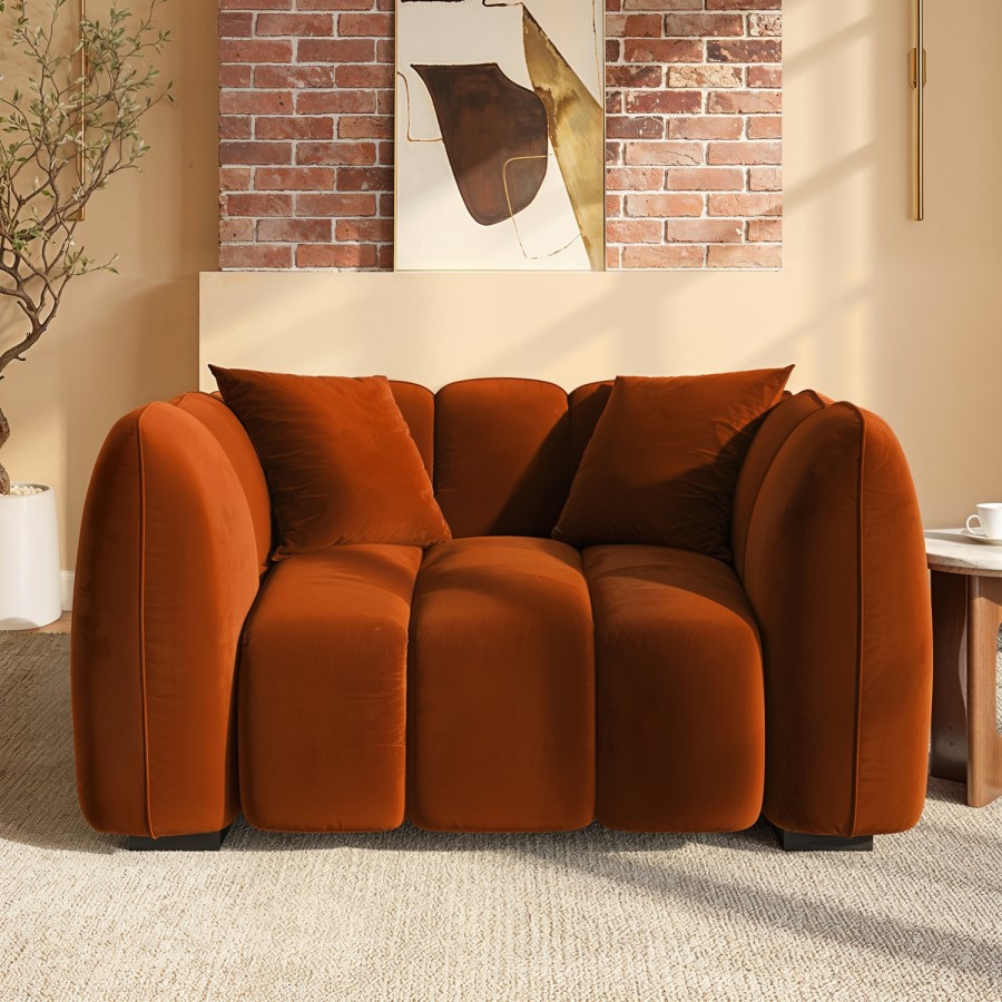 Burnt Orange Velvet Love Seat - Elod