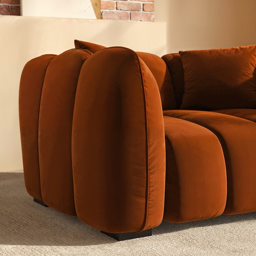 GRADE A2 - Burnt Orange Velvet Love Seat - Elod